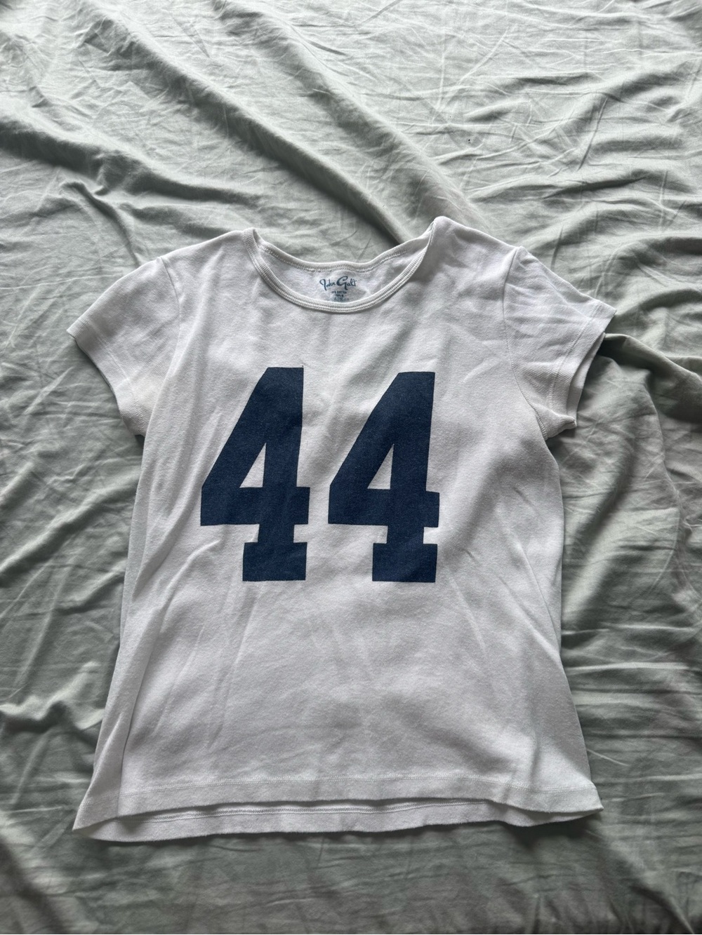 Brandy Melville White Tee with Blue Script Tag Print